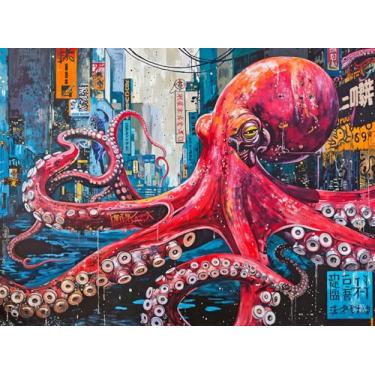 Imagem de Cross & Glory - Octopus City: Neon Overlord - Quebra-cabeça de 1000 peças para adultos | Quebra-cabeça de arte Cyberpunk | Melhor quebra-cabeça futurista | Quebra-cabeça exclusivo