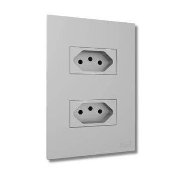 Imagem de Conjunto Tomada Dupla Recta Satin 10A Com Placa Prata/Cinza/Grafite - 