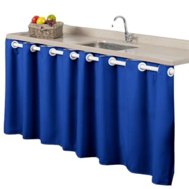 Imagem de Cortina de Pia e Lavanderia 2,80M x 80CM Cozinha Duas Folhas Tecido Microfibra Cores Vibrantes (AZUL ROYAL)