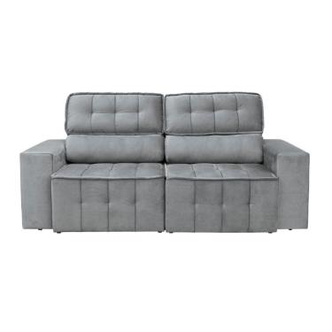 Imagem de Sofá 4 Lugares Falconi Com Assento Retrátil E Encosto Reclinável 219 Cm Luizzi Cinza