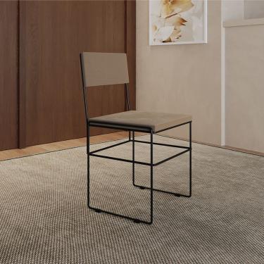 Imagem de Cadeira De Jantar Industrial Estofada Bege Aço Preto