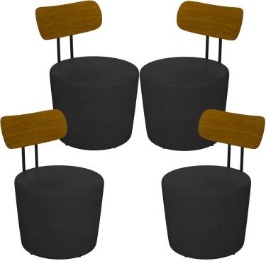 Imagem de Kit 04 Poltronas Base Fixa Luara M03 Couríssimo Preto