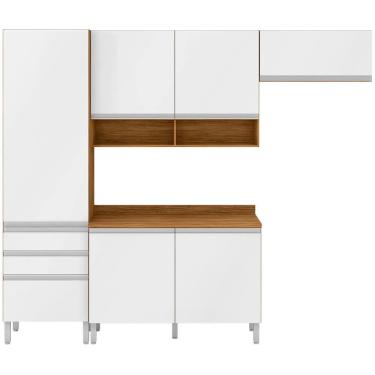 Imagem de Cozinha Compacta Bartira Jaspe Com 6 Portas, 3 Gavetas E 6 Prateleiras Damasco Com Branco