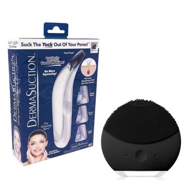 Imagem de Kit 1 Aparelho Removedor De Cravos E Espinhas + 1 Esponja Elétrica Para Limpeza Facial Preto