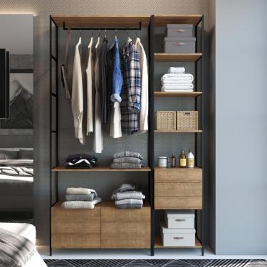 Imagem de Conjunto 2 Módulos Para Closet 5 Gavetas Industrial Artesano Vermont/Preto