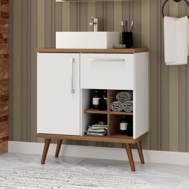 Imagem de Gabinete Para Banheiro Com Pés 70Cm Veneza Branco/Nogal