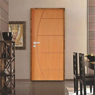 Imagem de Kit Porta De Madeira Pivotante 210X72Cm Batente 14Cm Fechadura Stilo Cromada Externa 6 Imbuia
