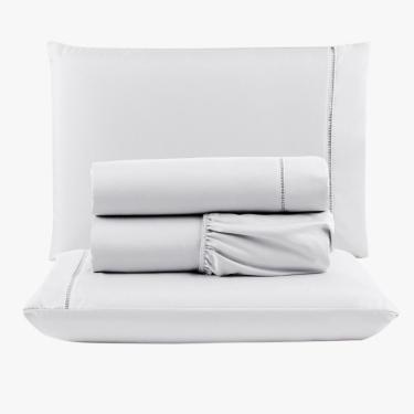 Imagem de Jogo De Lençol Peletizado 400 Fios Queen 4 Peças Barato - Casa - Hotel - Pousada - Branco