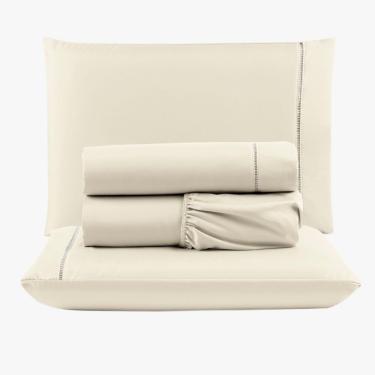 Imagem de Jogo De Lençol Peletizado 400 Fios Queen 4 Peças Barato - Casa - Hotel - Pousada - Palha