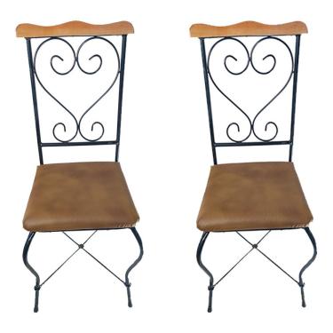 Imagem de Cadeira Estofada Impermeável De Ferro Artesanal Kit Com 2