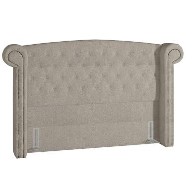 Imagem de Cabeceira para Cama Box Casal King Sofia Bouclê Creme 237x138x26cm Botonê com Tachinhas Lyam Decor