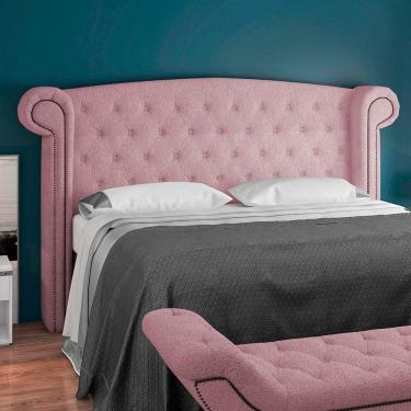 Imagem de Cabeceira Para Cama Box Sofia Casal Queen 160 Cm Tecido Bouclê Rosê Com Botonê E Tachinhas Lyam Decor