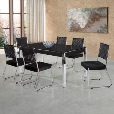 Imagem de Mesa De Jantar Claudia Com Tampo Kanon 6 Cadeiras Aço Nobre Preto