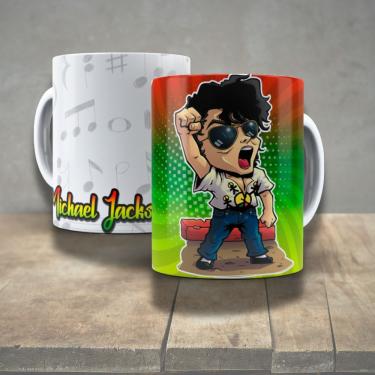 Imagem de Caneca De Porcelana 325ml Decorada ícones Da Música Michael Jackson