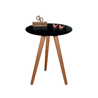 Imagem de Mesa De Canto Pés Palito Amadeirado Com Tampo Vidro 50cm Preto 60cm
