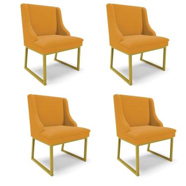 Imagem de Cadeira Sala De Jantar Industrial Dourado Kit 4 Liz Bouclê Mostarda D03 - D'rossi