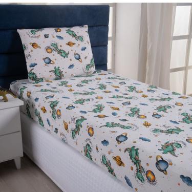 Imagem de Jogo De Lençol Fantasy Infantil Solteiro 02 Peças Malha 100% Algodão - Dinossauro Astronauta