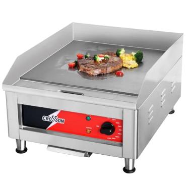Imagem de crosson Chapa Elétrica Comercial De Bancada 16" X 16", Chapas Planas Com Ferro Antiaderente 2/5" Espessura Para Uso Doméstico E Em Restaurantes - 120 V/1750 W, Espátula Incluída