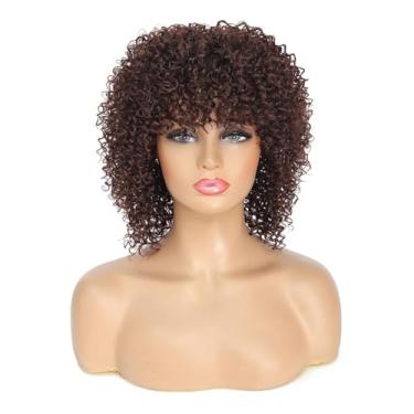Imagem de fallsea Peruca Marrom Escuro Cacheada Com Franja - Afro Sintético Para Mulheres Negras