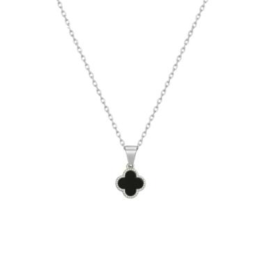 Imagem de Gargantilha Trevo Preto Colar Feminino Aço Inox Prateado