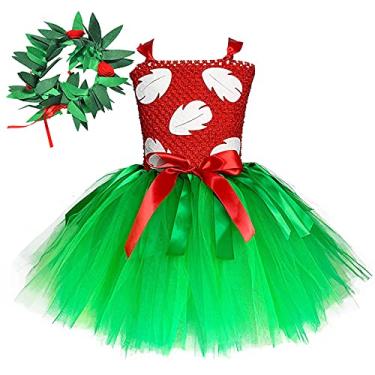 Imagem de O'COCOLOUR Vestido havaiano para bebês meninas, presentes de primeiro aniversário, roupas tropicais Hula Luau, vestido tutu vermelho e verde, 1-2 anos