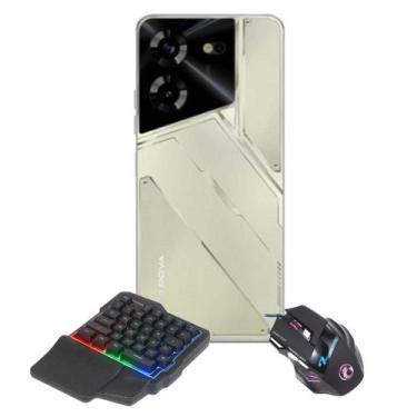 Imagem de Kit Gamer Mobile - Celular Tecno Pova 5 Dourado 256gb 16gb* com Teclad
