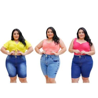 Imagem de Kit Com 3 Bermudas Jeans Plus Size Adulto Feminina - Olv Jeans, Colori