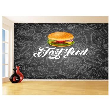 Imagem de Papel De Parede 3D Estilo Lousa Lanches Comidas 3,5M Lcb37 - Você Deco