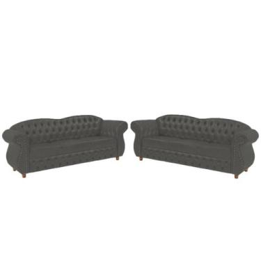 Imagem de Conjunto com 2 Sofás Chesterfield Merlo 3 lugares 2M - Veludo Cinza Ch
