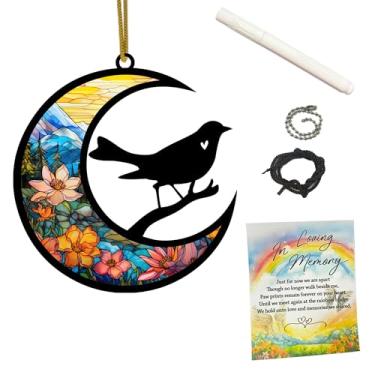 Imagem de NETHOMEWOODS Bird Memorial Suncatcher, lembrança personalizada de ponte arco-íris com nome e data, presente de falecimento para amantes de pássaros, presentes de perda de luto de animais de estimação