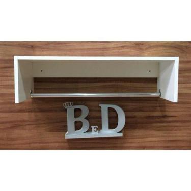 Imagem de Prateleira Porta Fraldas Com Varão Em Alumínio Niquelado Mdf - B&D Art