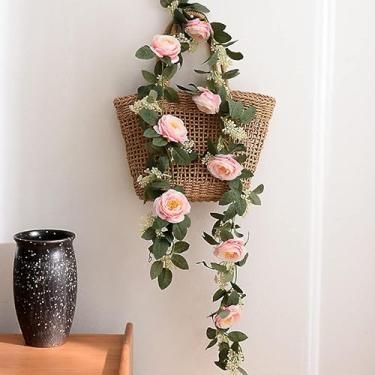 Imagem de SUQ I OME Pacote com 2 plantas artificiais de videira rosa rosa para casamento, casa, jardim, artesanato, decoração de arte, dia dos namorados, dia das mães, decoração de festa