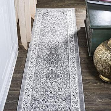 Imagem de JONATHAN Y JMDP503 Palmette Tapete de área floral persa moderno para quarto, cozinha, sala de estar, decoração de interiores, 5 x 20 cm, cinza/marfim