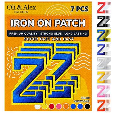 Imagem de Oli and Alex Iron On Letters 6 cm - 7 peças de Z Blue Patches Letras para Roupas - Super Cola - Sem necessidade de costura - Bordado Alfabeto Equipe de Futebol Escolar Universidade - Azul em Amarelo,