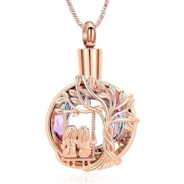 Imagem de Yinplsmemory Joias de cremação para cinzas para irmãs árvore da vida urna colar para cinzas para mulheres joias de lembrança de cinzas, Aço inoxidável, Sem Pedra Preciosa