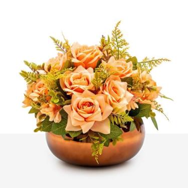 Imagem de Arranjo Rosas Artificial Decoração Vaso Vidro Espelhado Wood Médio - F