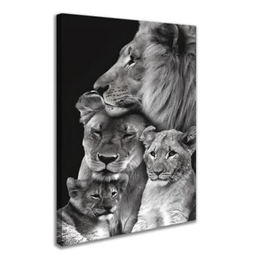Imagem de Quadro Decorativo Familia Leão Filhotes Preto e Branco Sala Quarto Esc