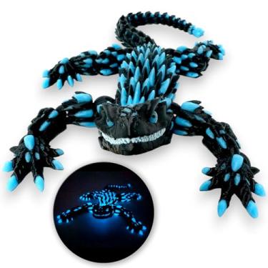 Imagem de Glow in The Dark Articulated Armadillo Lizard - PhantomBlitz Black & Blue Glow Reptile Figurine with Moving Joints, 3D Printed Display Reptile for Mythical Lore, Dragon Hunter, or Fantasy Shelf Decor
