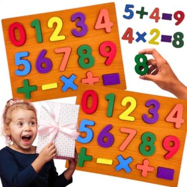 Imagem de Kit 2 Jogos Educativos de Madeira Letras Números Quebra Cabeça Infantil Alfabetização Brinquedo Didático Pedagógico para Crianças de 3 Anos Escola Creche TDAH Autismo Presente Natal (Números e Sinais)