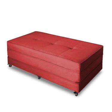 Imagem de Pufe Cama Dobrável Casal 130cm Zari - Due Decor, Suede Vermelho