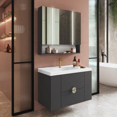 Imagem de Conjunto para Banheiro com Cuba e Espelheira Yescasa Grafite