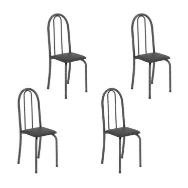 Imagem de Kit 4 Cadeiras Tubular 96x36x41 Cm Iris B Preto/ Martelado Prata