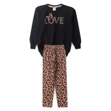 Imagem de Conjunto Inverno Menina Preto Blusão em Moletom e Legging Love Oncinha