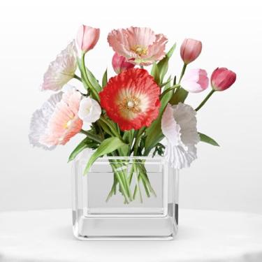 Imagem de NIUBEE Vaso de flores para centro de mesa, vaso moderno transparente exclusivo de acrílico com suporte de haste 2 em 1 para mesa de jantar, festa em casa, casamento, 12 cm