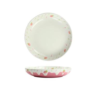 Imagem de Prato de jantar de cerâmica redondo de 21,6 cm de cor sob o vidrado em estilo japonês - rosa escuro