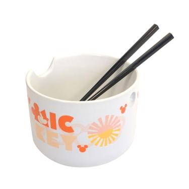 Imagem de Katalyst Tigela de Ramen Disney Mickey Mouse e hashis que brilham de dentro da tigela de macarrão de cerâmica retrô laranja Sunshine 590 ml