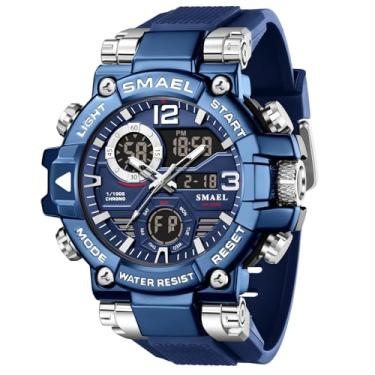 Imagem de SMAEL Relógios masculinos militares ao ar livre digital quadrado à prova d'água tático exército relógio esportivo masculino azul 8110