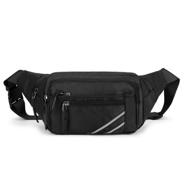 Imagem de Entchin Pochete para mulheres e homens, bolsa transversal multifuncional com 5 bolsos, faixa refletiva, alça ajustável, bolsa de cintura de nylon resistente à água para caminhadas, ciclismo, uso