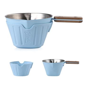 Imagem de Copo de café expresso com cabo de madeira – conjunto de copos medidores de café expresso de aço inoxidável, 120 ml (azul)