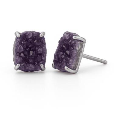 Imagem de Brinco Tarraxa Druza de Ametista - Cristal Natural, Prata 925